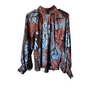 Collection By Cezele Women's Brown & Blue Long Sleeve Casual Top